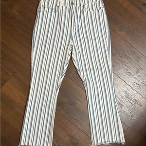 Loft “The Kick Crop” White and Blue Striped Jeans